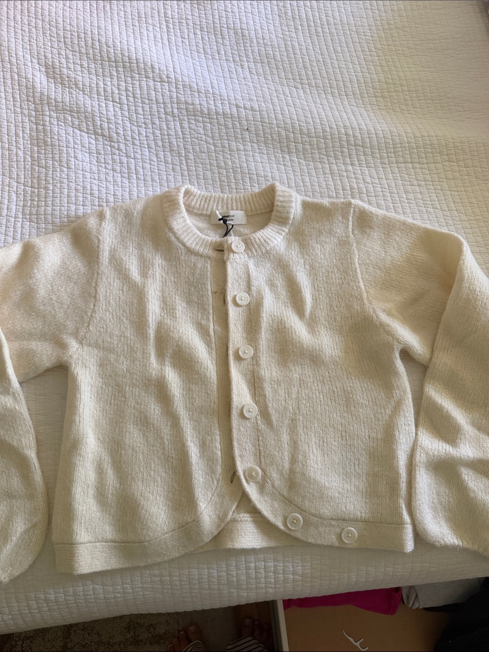 Women's Cream Button-Front Crewneck Cardigan Sweater